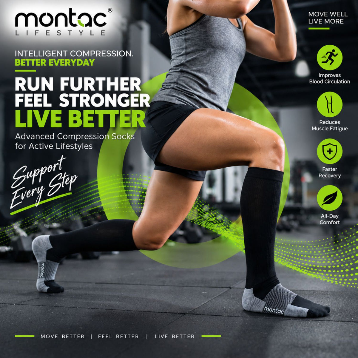 Montac FIR Compression Socks (3X Bio-Active Technology)-Black,