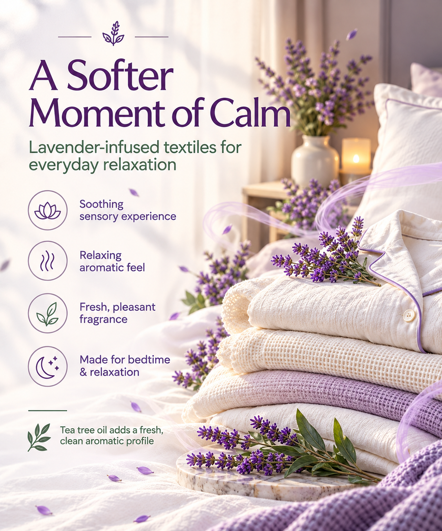 A softer moment of calm, lavender-infused textiles for everyday relaxation