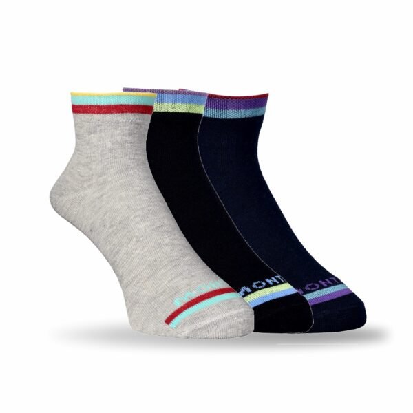 Non Terry Low Ankle Socks - Pack Of 3 (Grey/Black/Navy) - Free Size